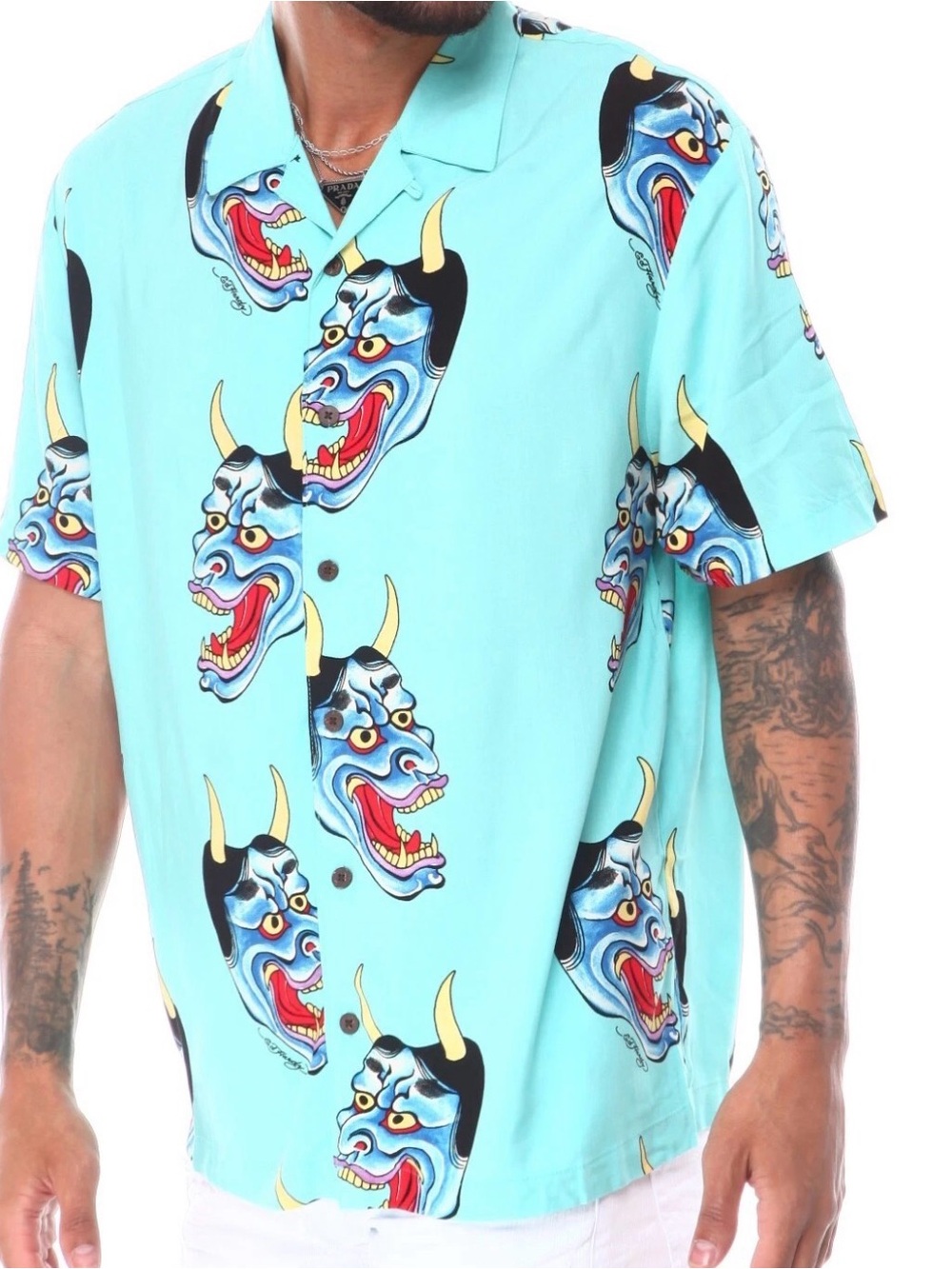Ed hardy Men's Aqua Short-Sleeve Graphic Button-Up Shirt